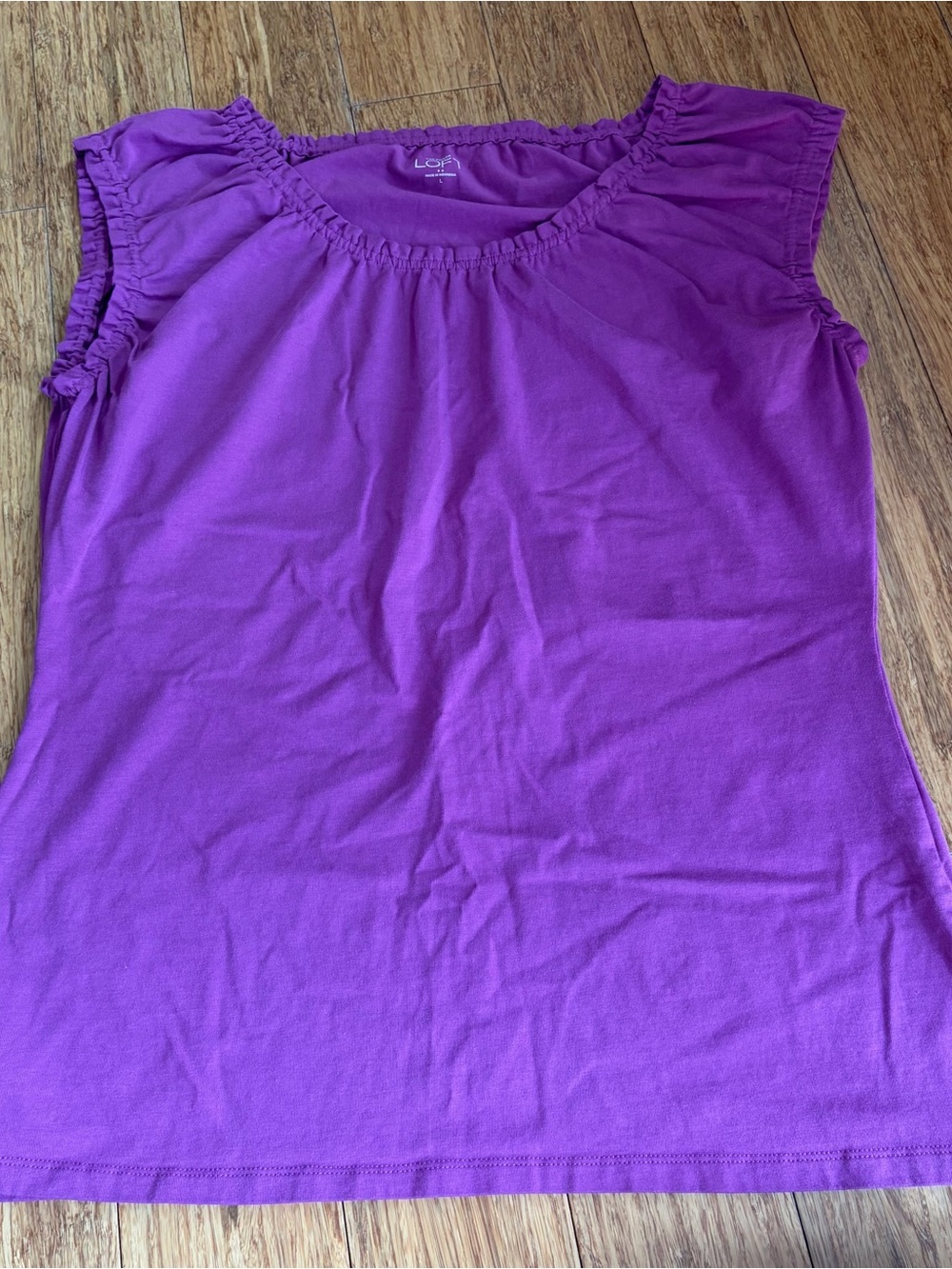 LOFT Fuchsia Ruffle Sleeve Scoop Neck Top